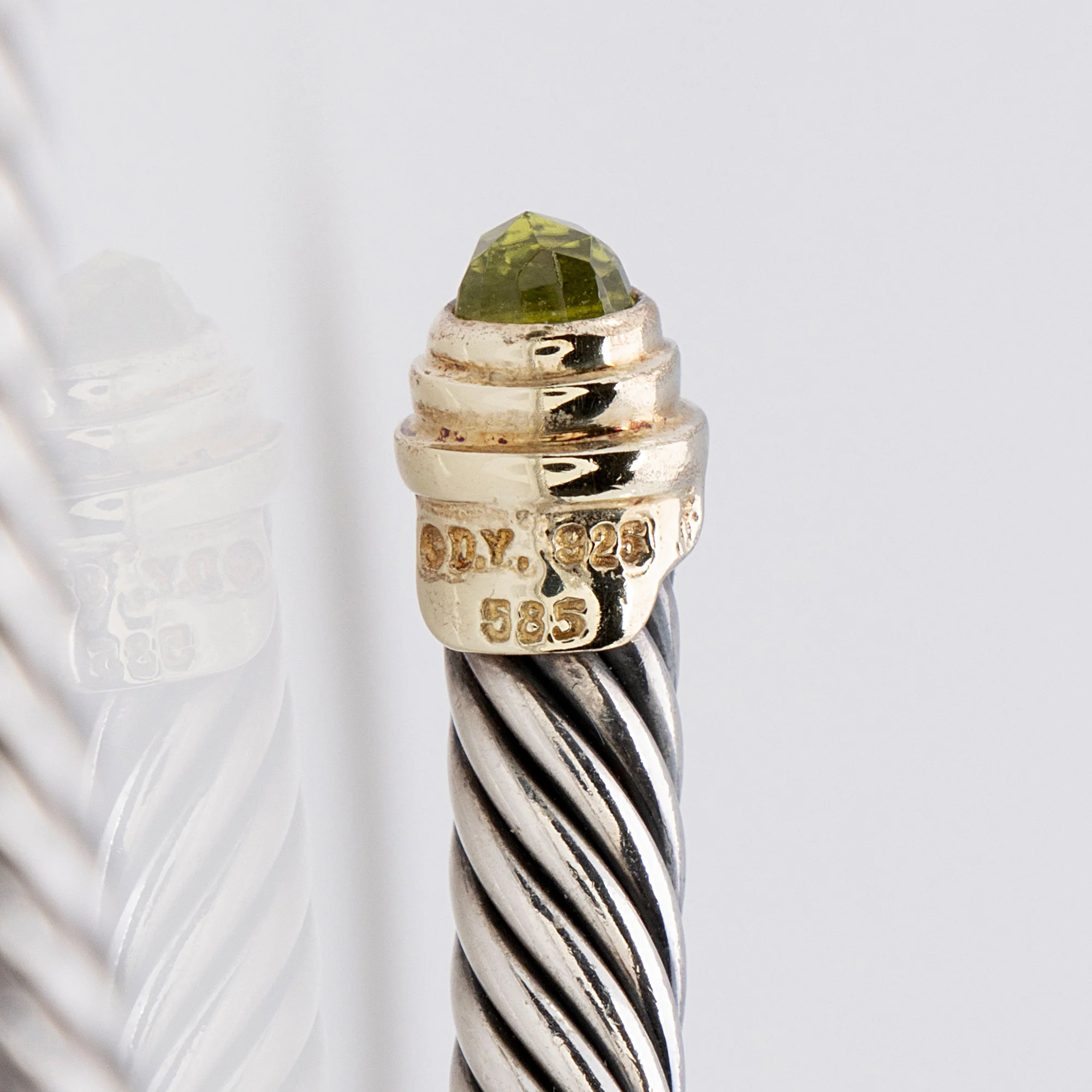 David Yurman Sterling Silver 14k Gold Peridot Cable Classics 5mm Bracelet - Image 3