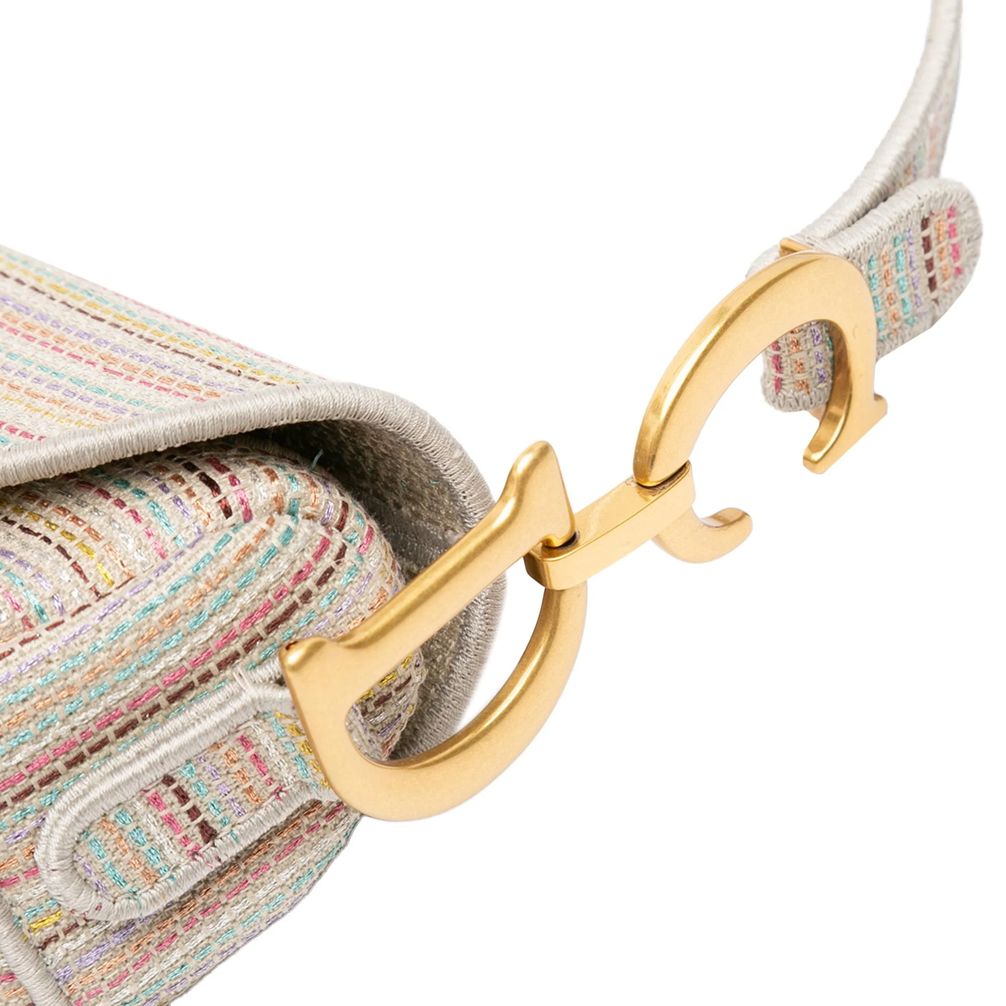 Dior Embroidered Canvas Stripes Saddle Bag - Image 8