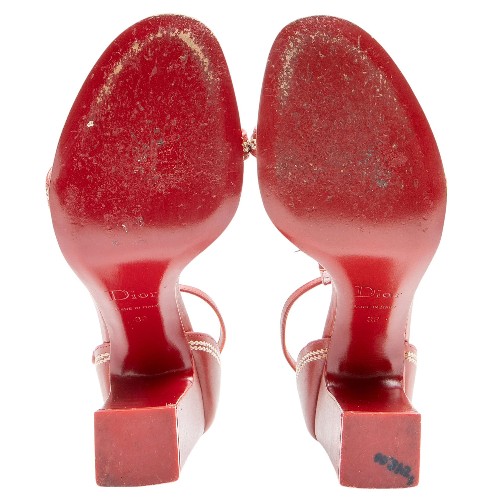 Dior Leather Stitched CD T-Strap Sandals - Size 8 / 38 - Image 5