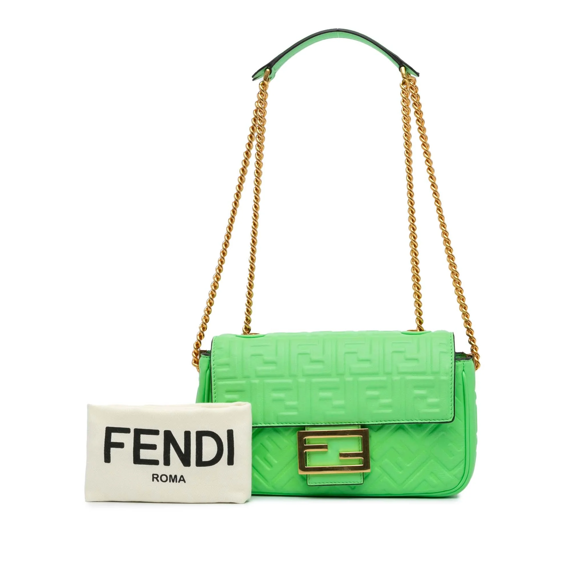 Fendi Zucca Embossed Leather Chain Midi Baguette - Image 5