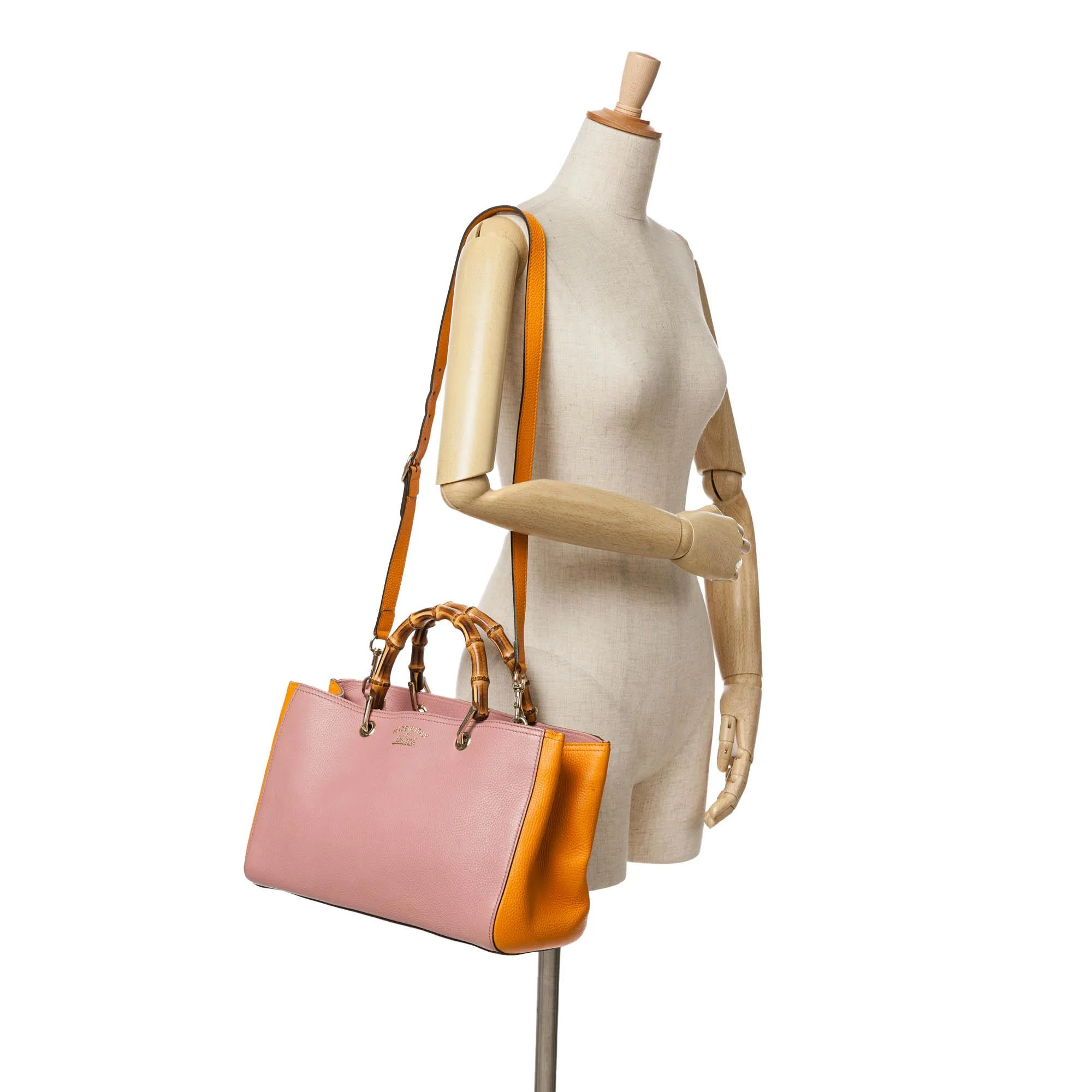 Gucci Medium Bicolor Calfskin Bamboo Shopper Satchel - Image 5