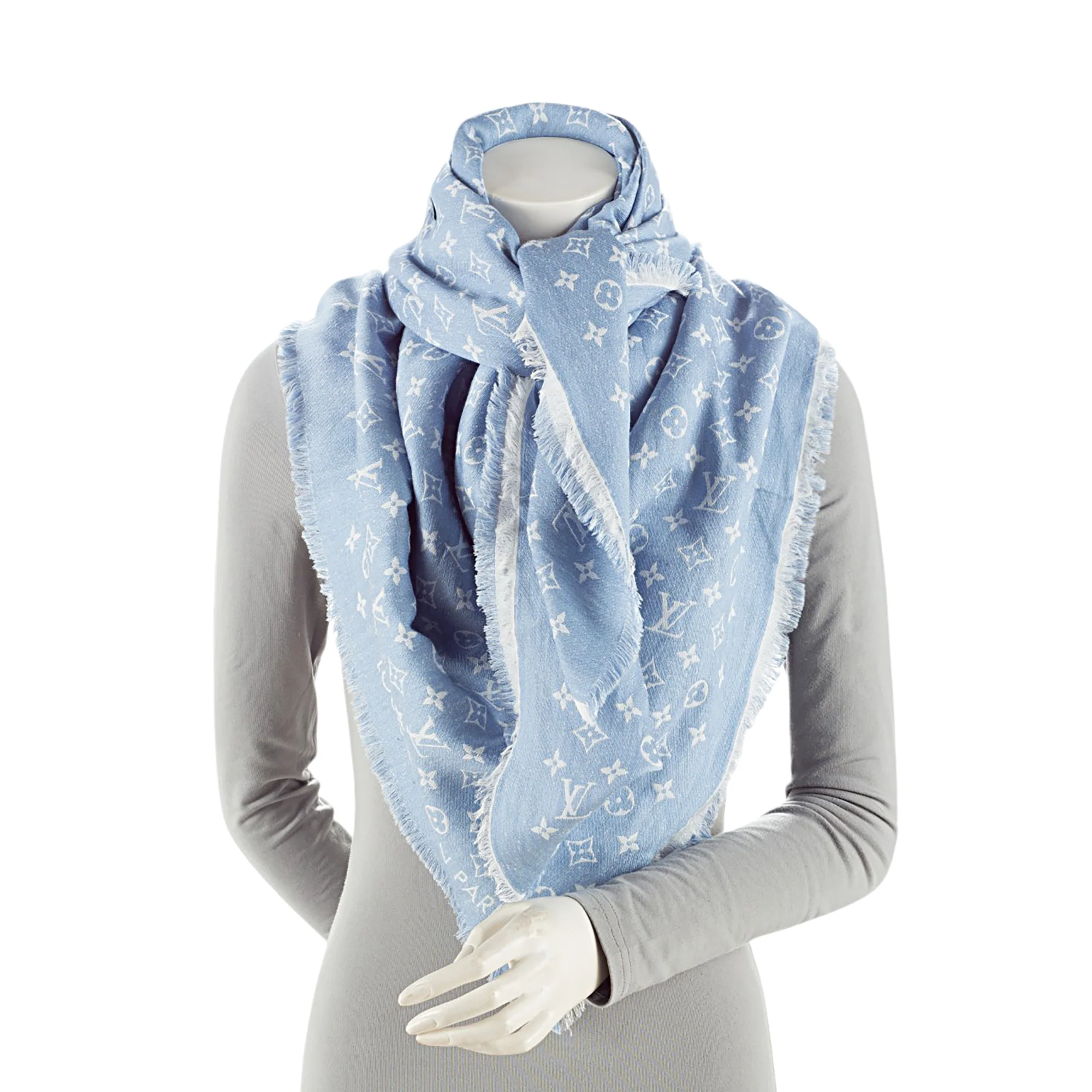 Louis Vuitton Cotton Wool Silk Monogram My Daily Denim Shawl - Image 3