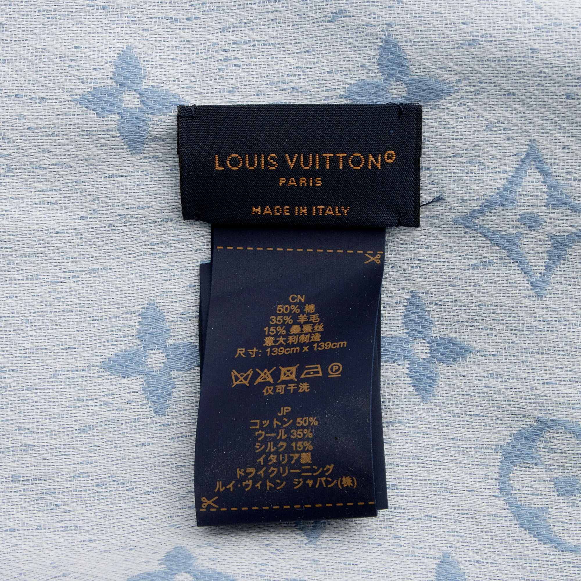 Louis Vuitton Cotton Wool Silk Monogram My Daily Denim Shawl - Image 4