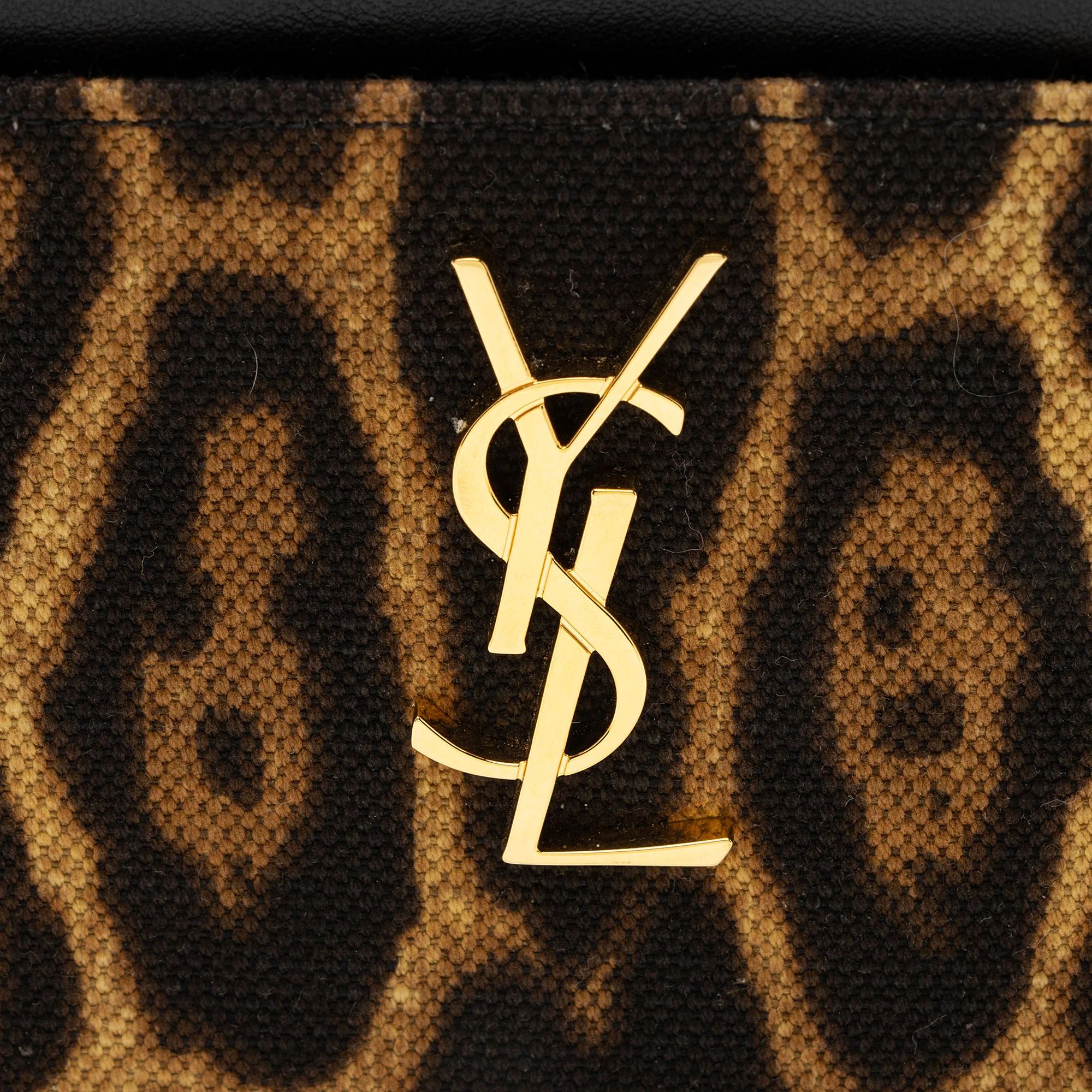 Saint Laurent Canvas Calfskin Leopard Monogram Bill Pouch - Image 8