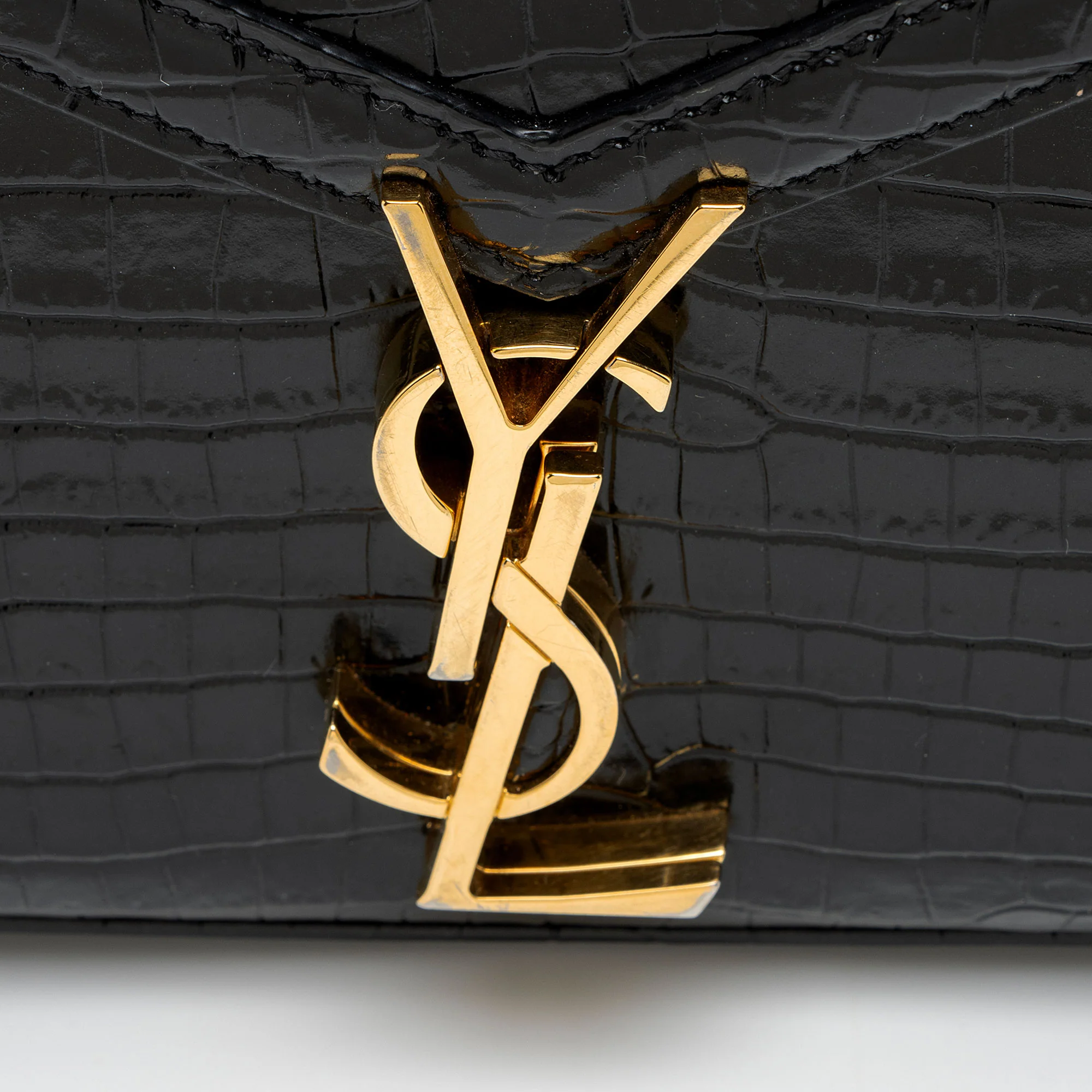 Saint Laurent Croc Embossed Leather Monogram Cassandra Mini Top Handle - Image 10