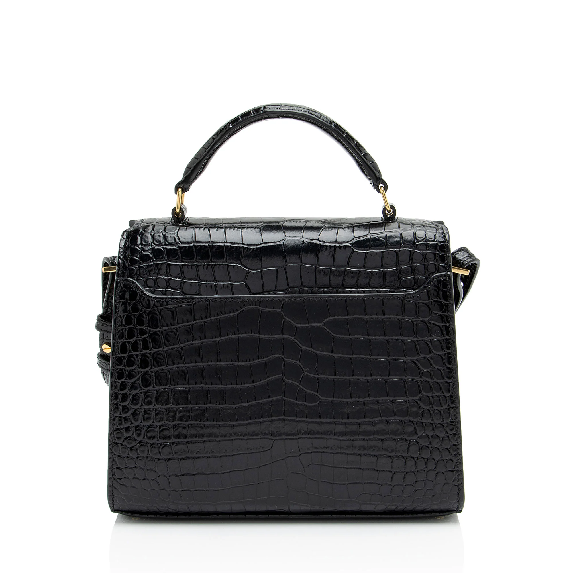 Saint Laurent Croc Embossed Leather Monogram Cassandra Mini Top Handle - Image 3